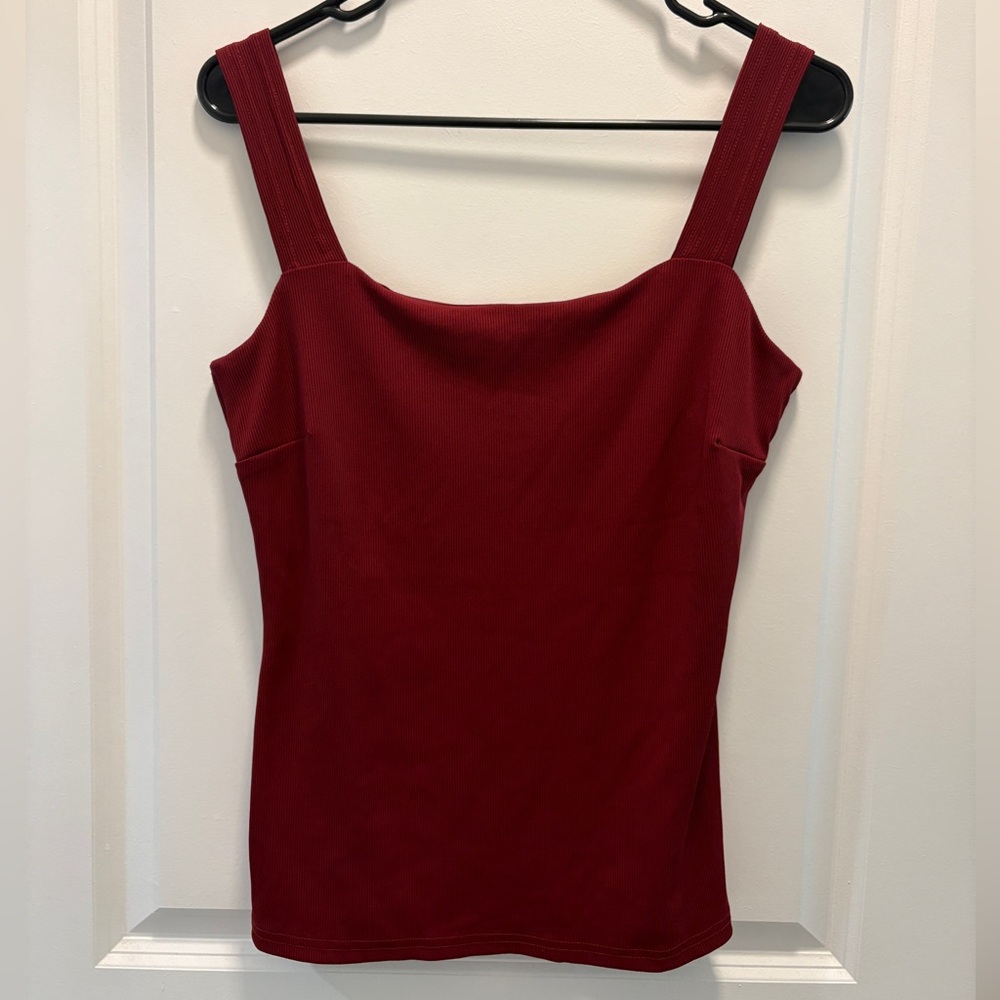 Sexy Low-Cut Square-Neck Tank-Top, Thick Strap, Solid Top, Burgundy